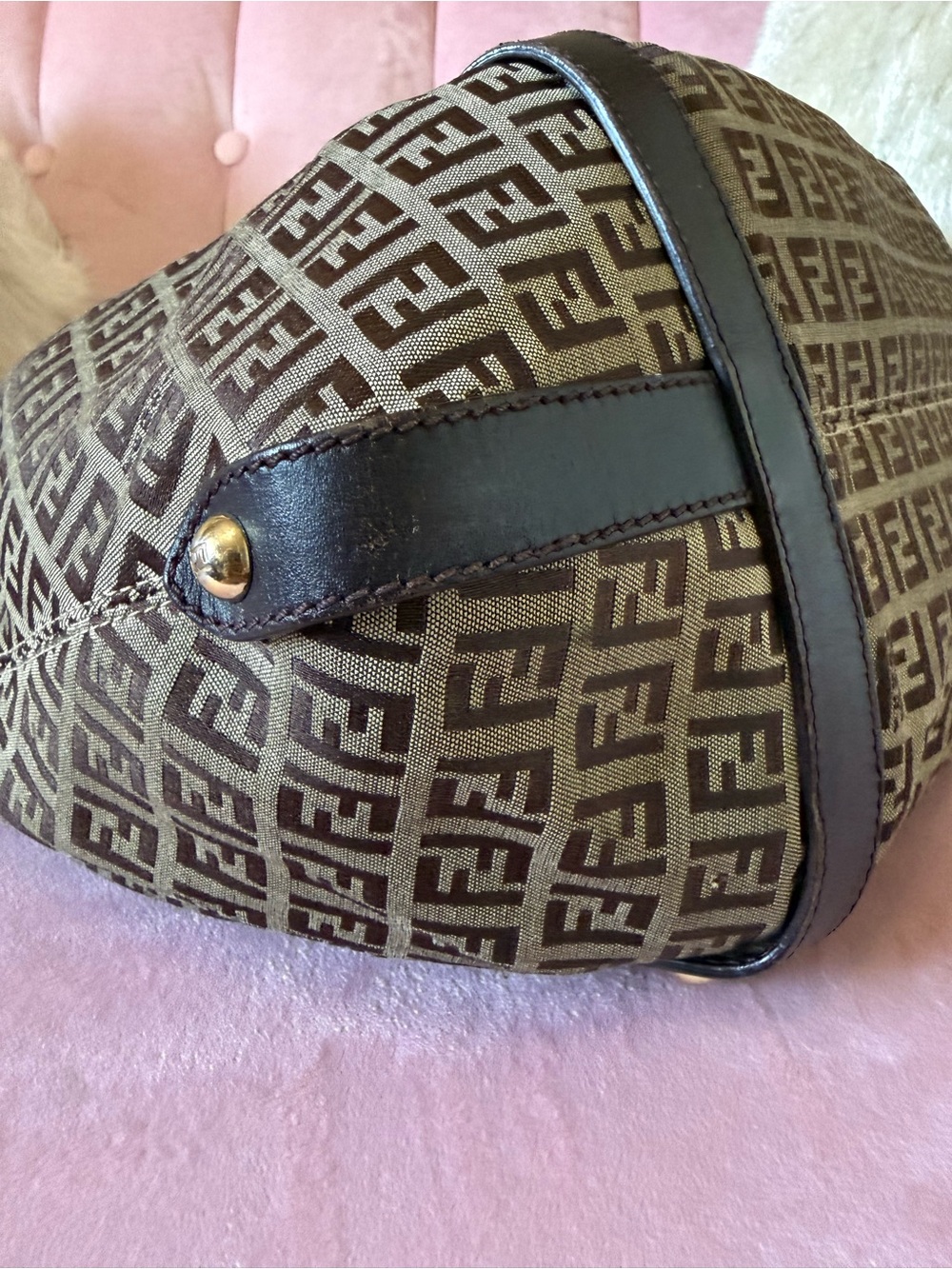 π―Auth! Vintage FENDI ZUCCHINO Shoulder Hobo Bag Canvas w Braided Leather Handle - Picture 9 of 16